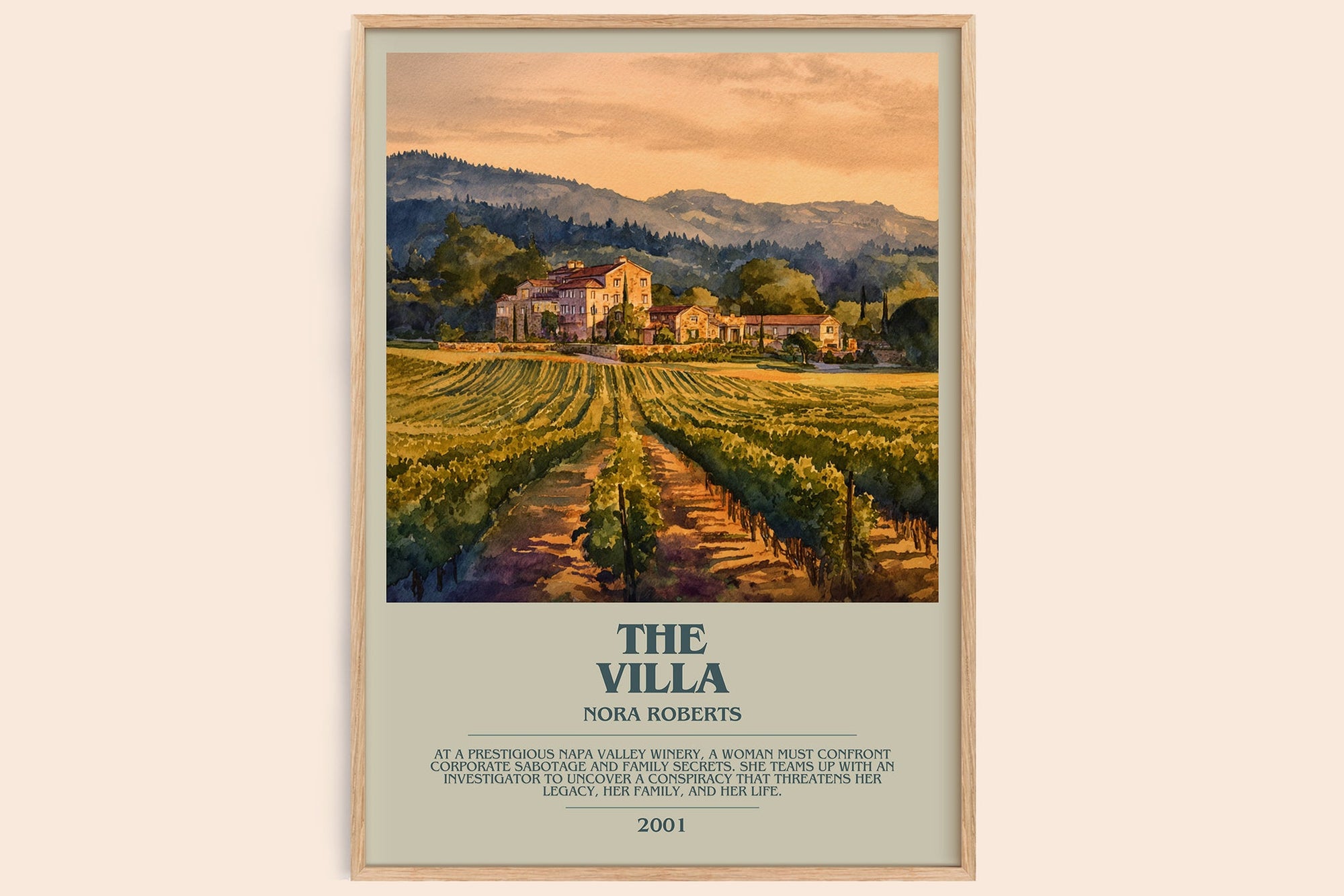 The Villa bookish book poster by Nora Roberts – framed literary art print