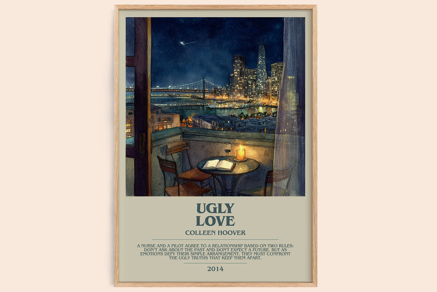 Ugly Love bookish book poster by Colleen Hoover – framed literary art print