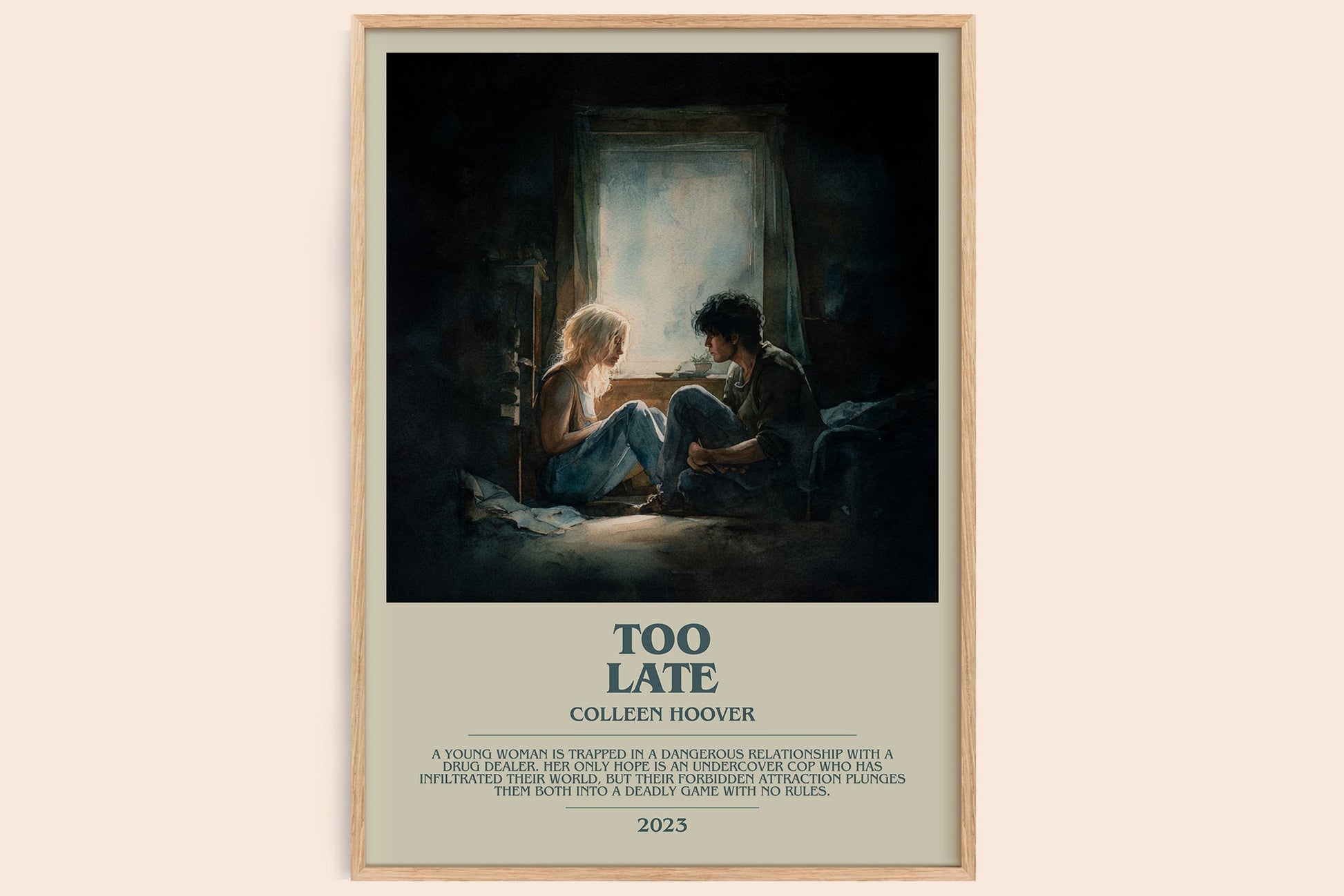 Too late bookish book poster by Colleen Hoover – framed literary art print