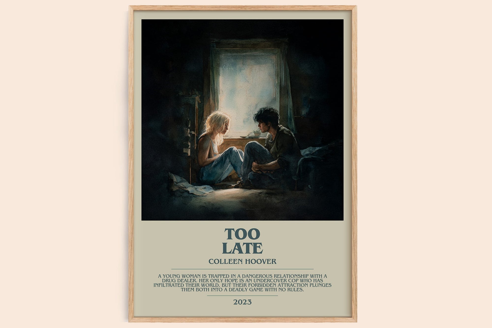 Too late bookish book poster by Colleen Hoover – framed literary art print