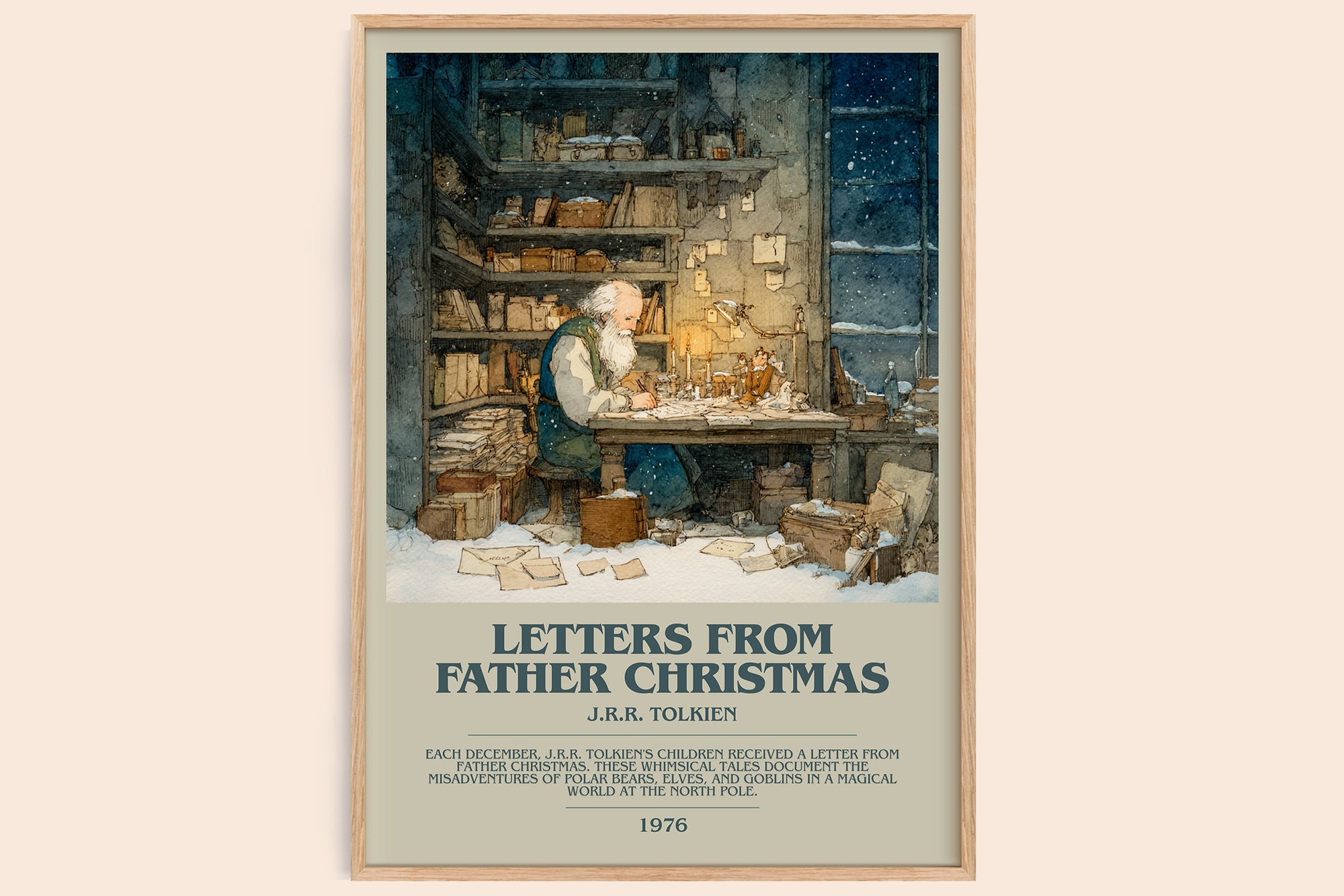 Letters from Father Christmas bookish book poster by J. R. R. Tolkien – framed literary art print