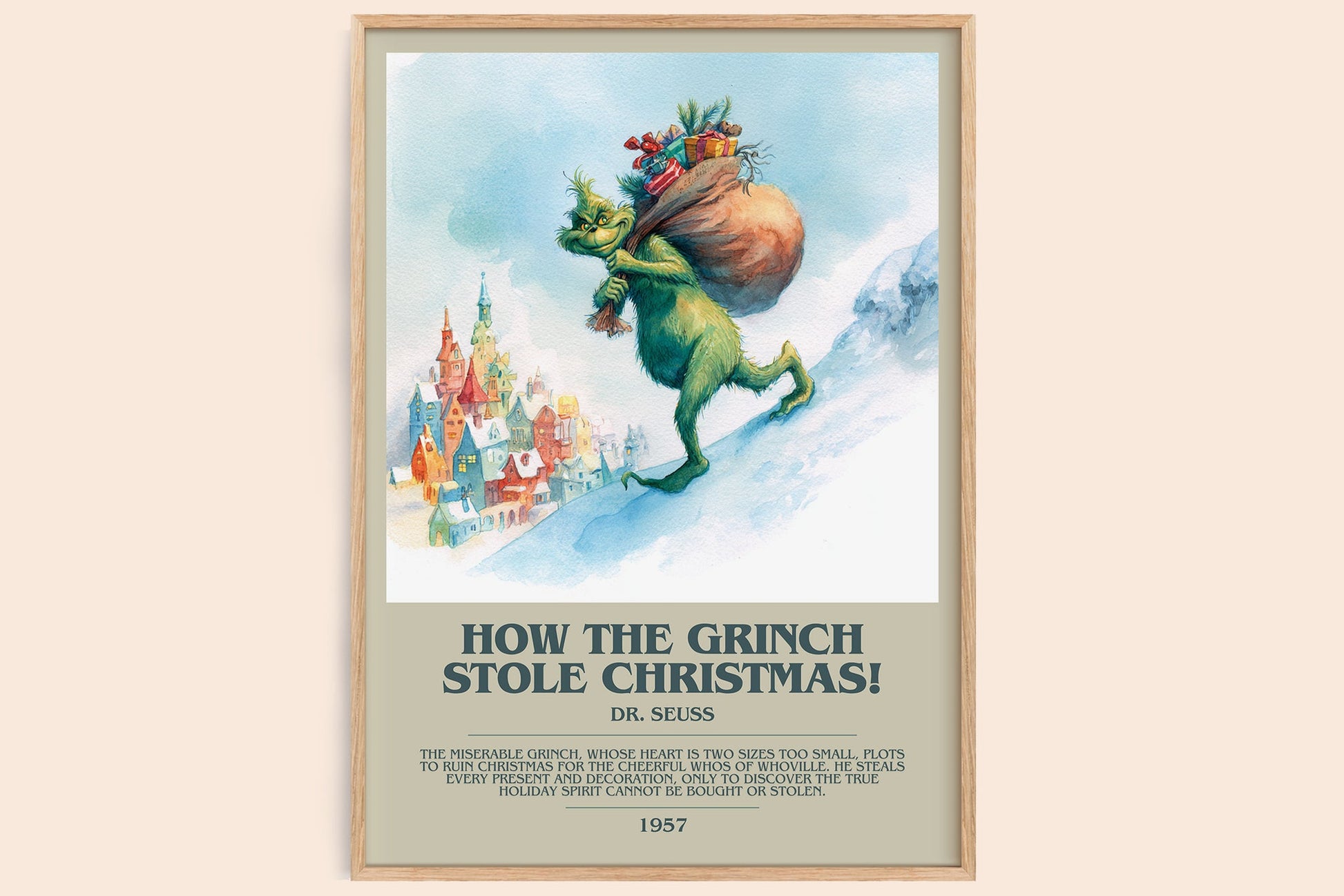 How the Grinch Stole Christmas bookish book poster by Dr. Seuss – framed literary art print