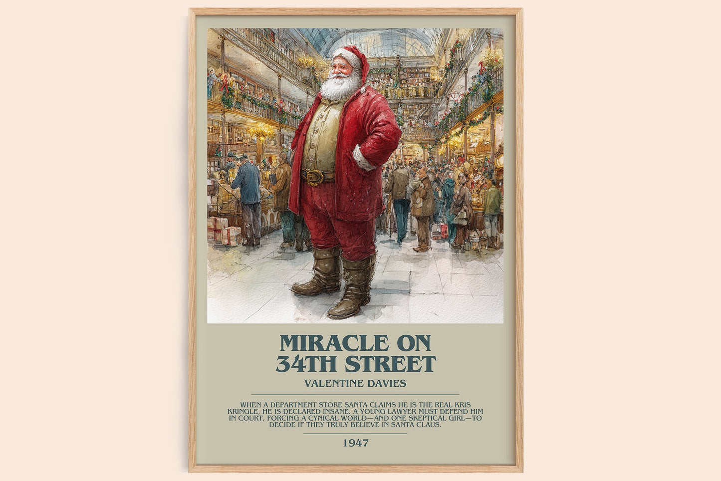 Miracle On 34th Street bookish book poster by VALENTINE DAVIES – framed literary art print