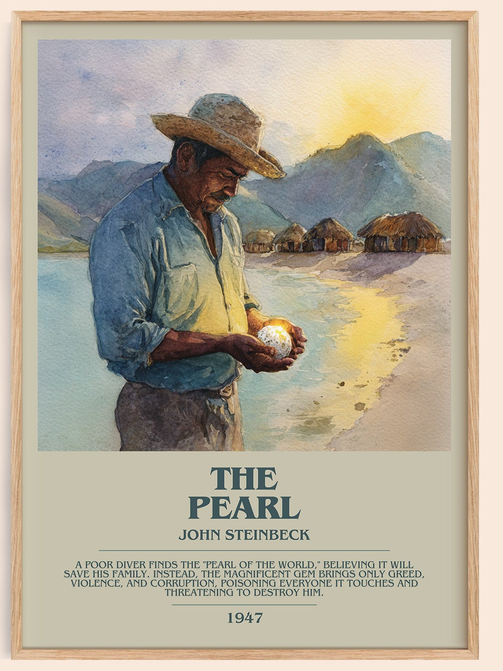 The Pearl bookish book poster by John Steinbeck – framed literary art print