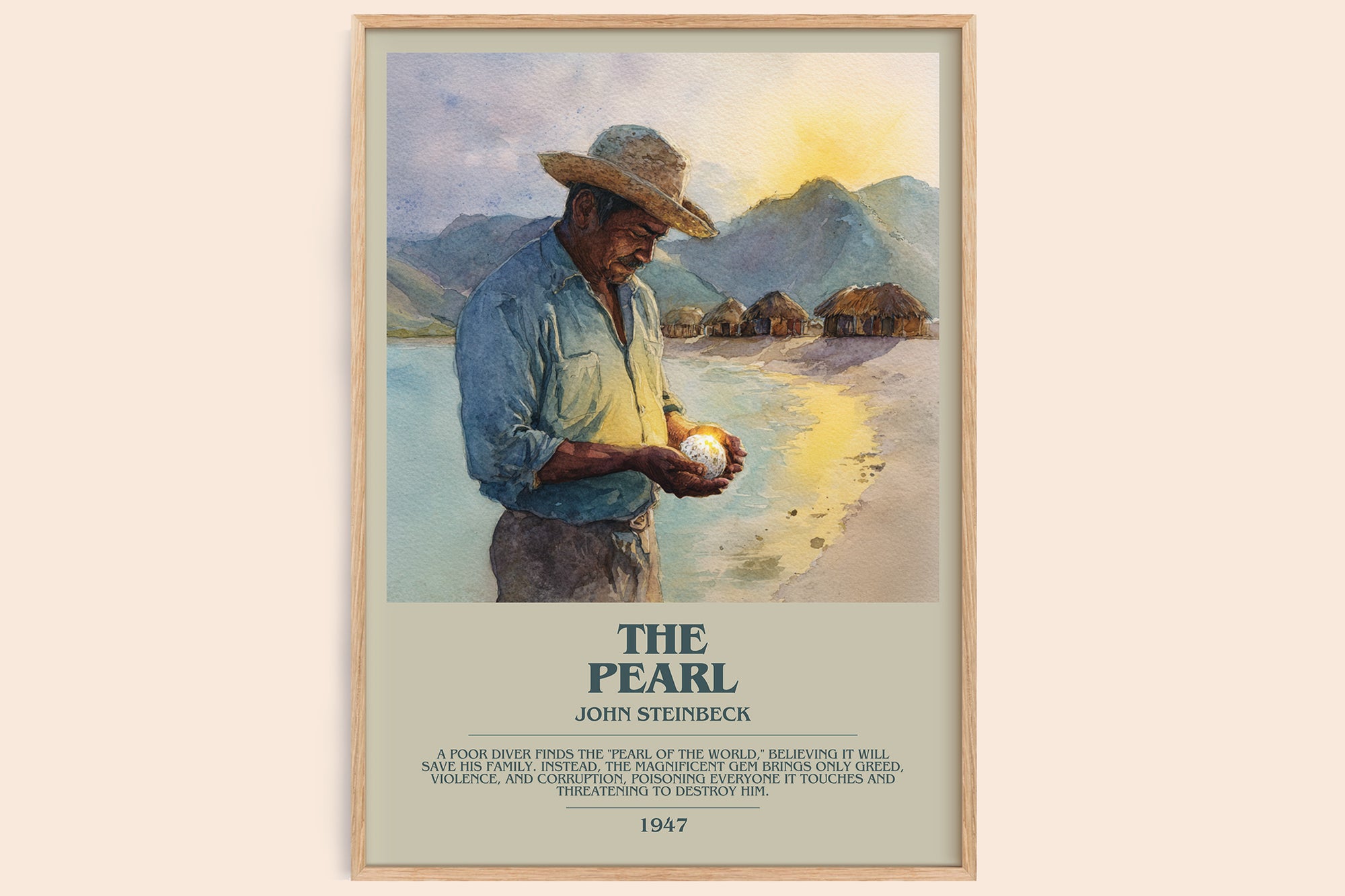 The Pearl bookish book poster by John Steinbeck – framed literary art print