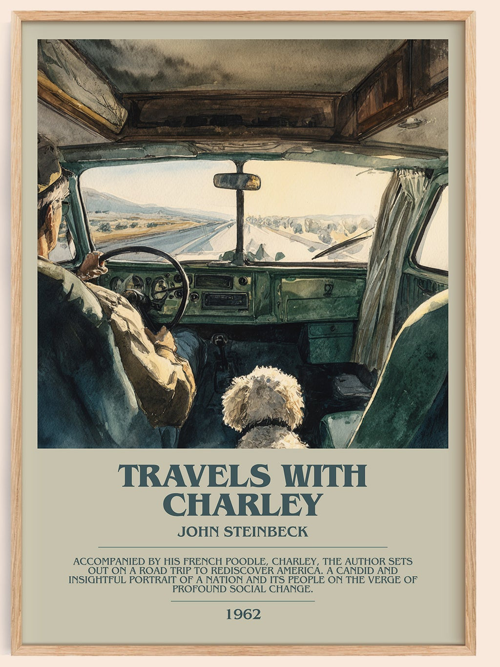 Travels with Charley bookish book poster by John Steinbeck – framed literary art print