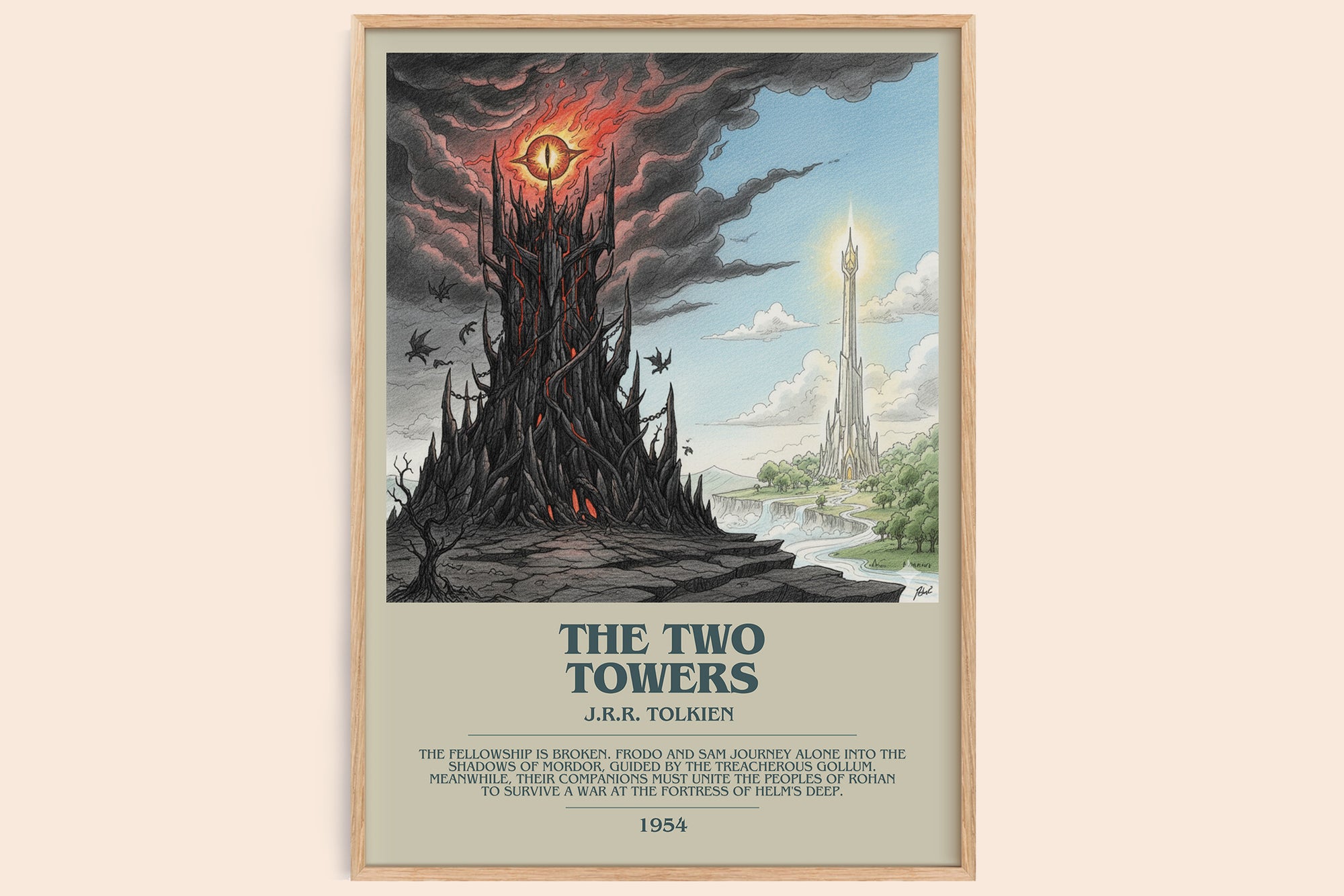 The Two Towers bookish book poster by J.R.R. Tolkien – framed literary art print