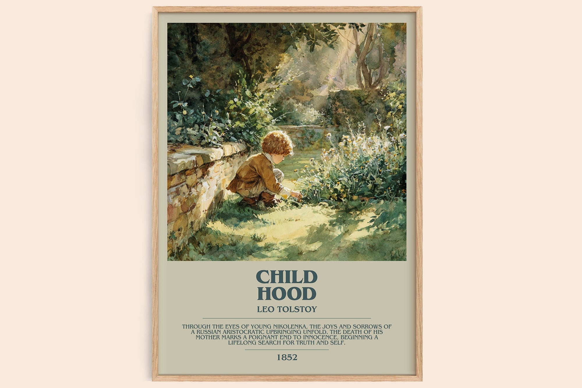 Childhood bookish book poster by Leo Tolstoy – framed literary art print