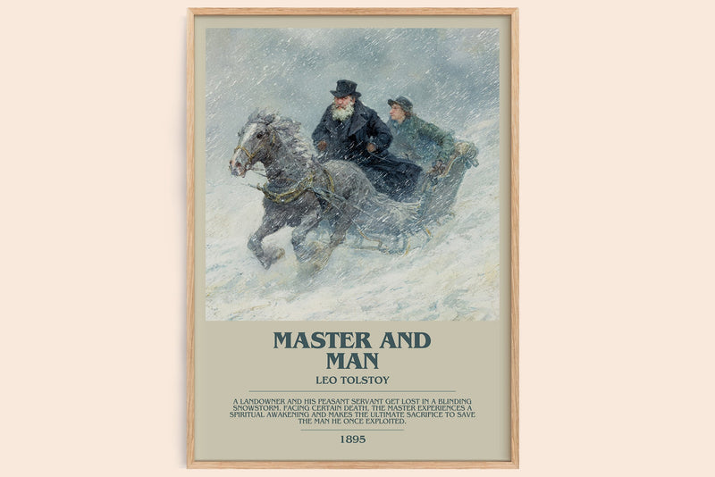 Master And Man bookish book poster by Leo Tolstoy – framed literary art print