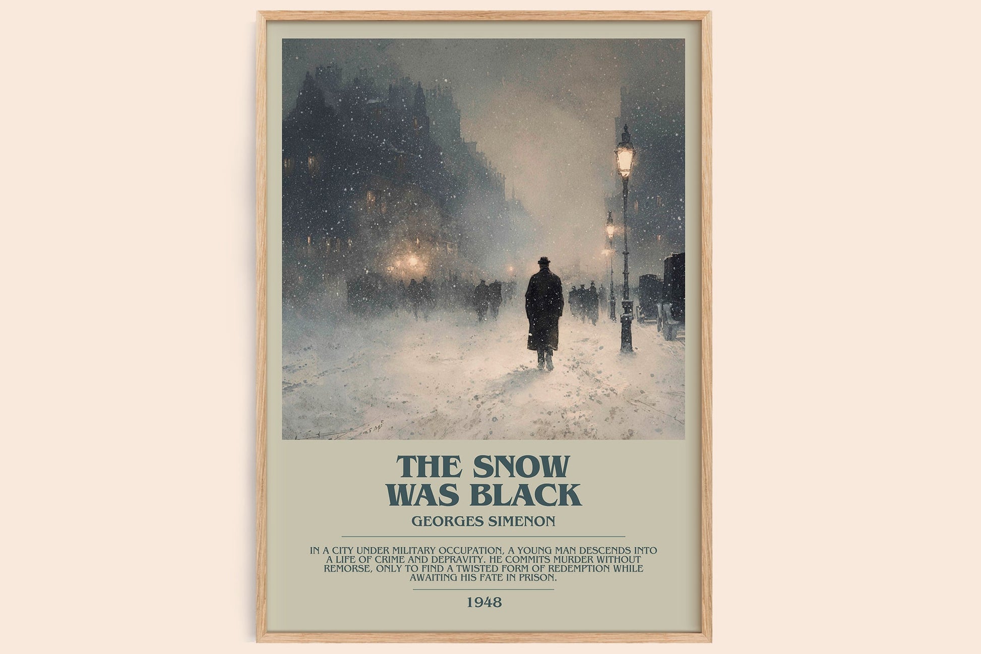 The Snow was Black bookish book poster by Georges Simenon – framed literary art print
