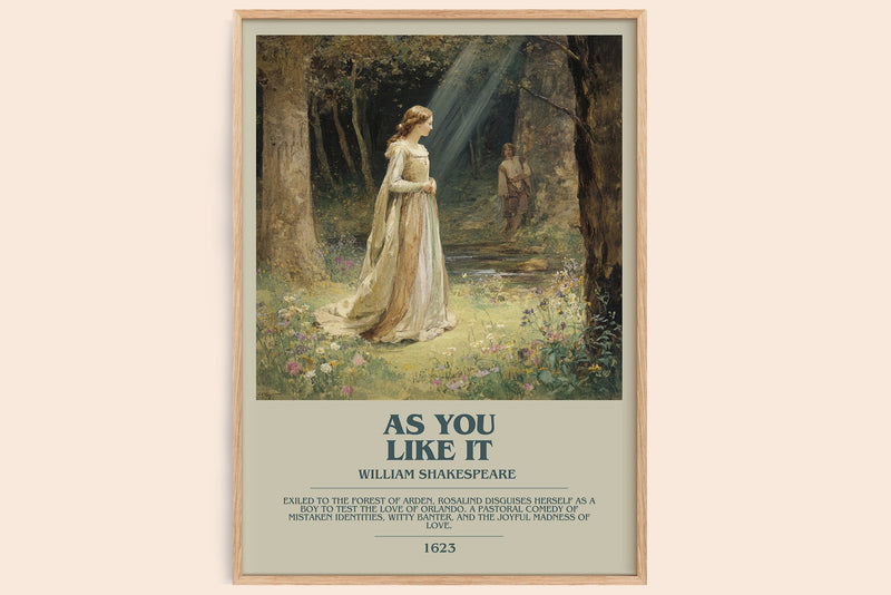 As You Like It bookish book poster by William Shakespeare – framed literary art print