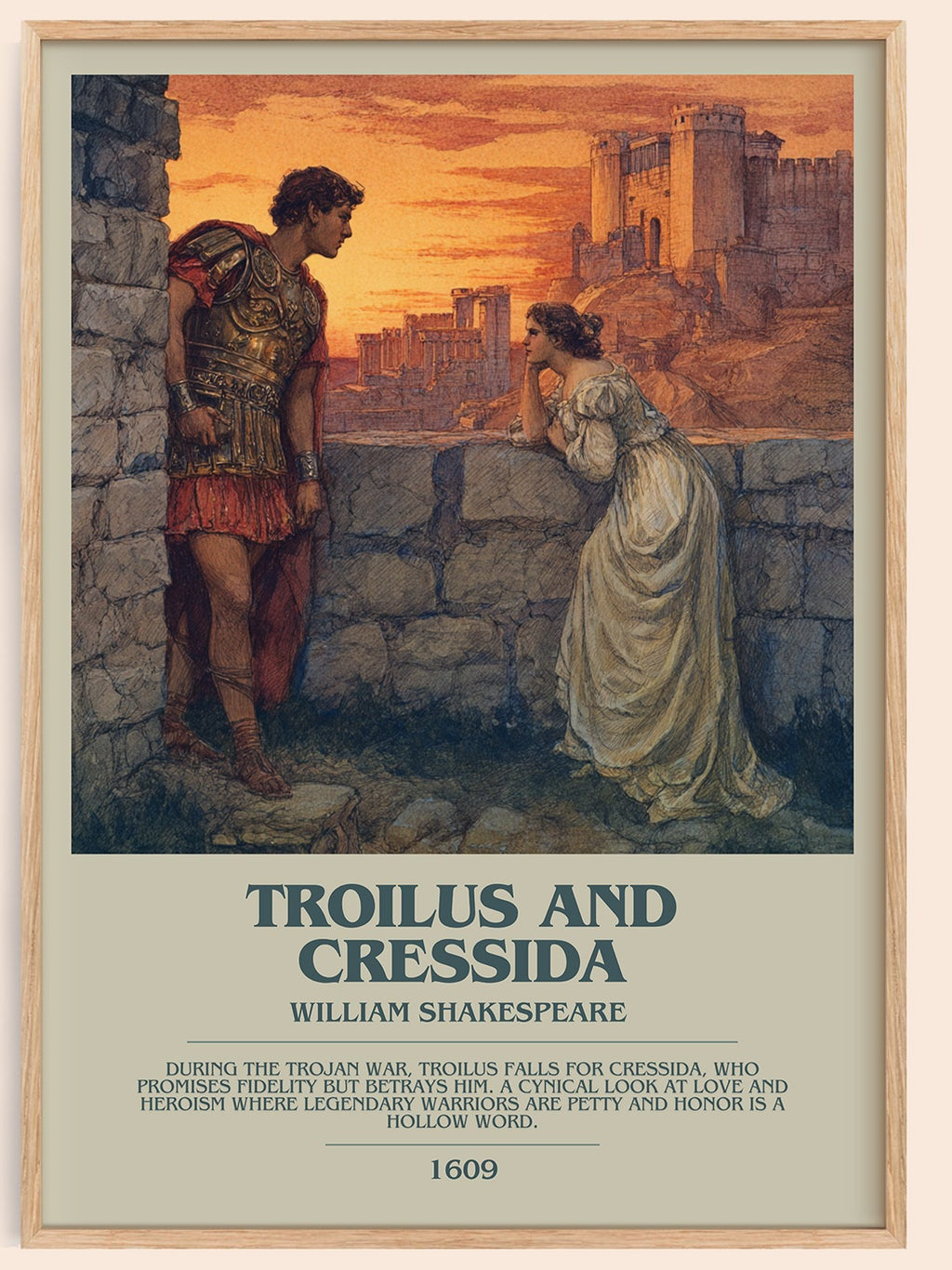 Troilus and Cressida bookish book poster by William Shakespeare – framed literary art print