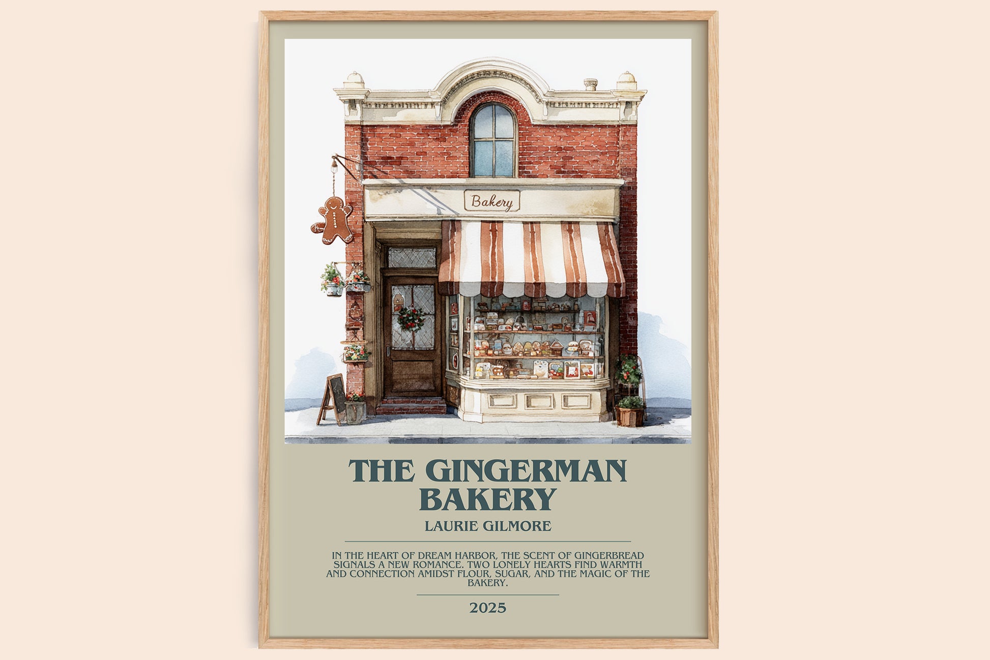 The Gingerman Bakery bookish book poster by Laurie Gilmore – framed literary art print