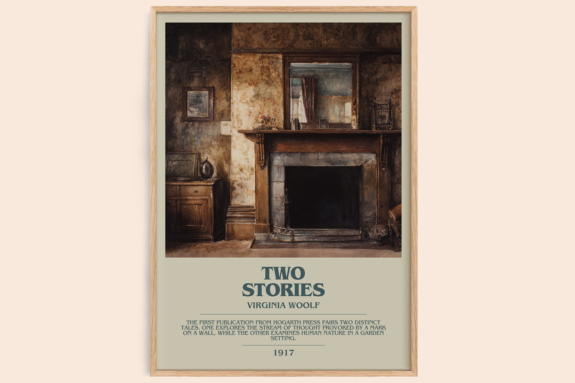 Two Stories bookish book poster by Virginia Woolf – framed literary art print