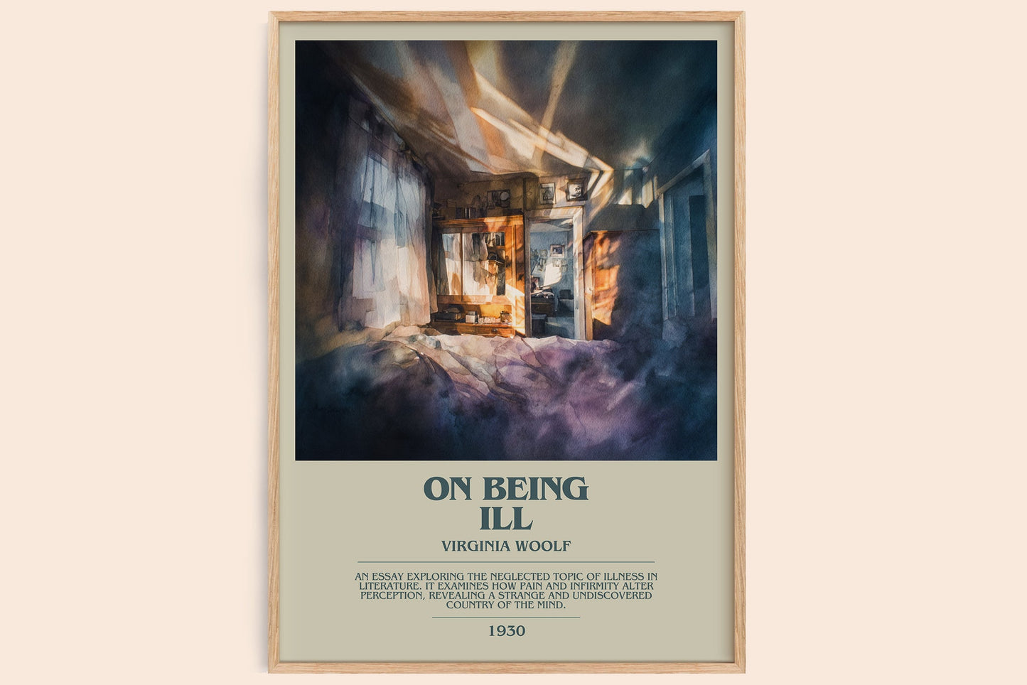 On Being Ill bookish book poster by Virginia Woolf – framed literary art print