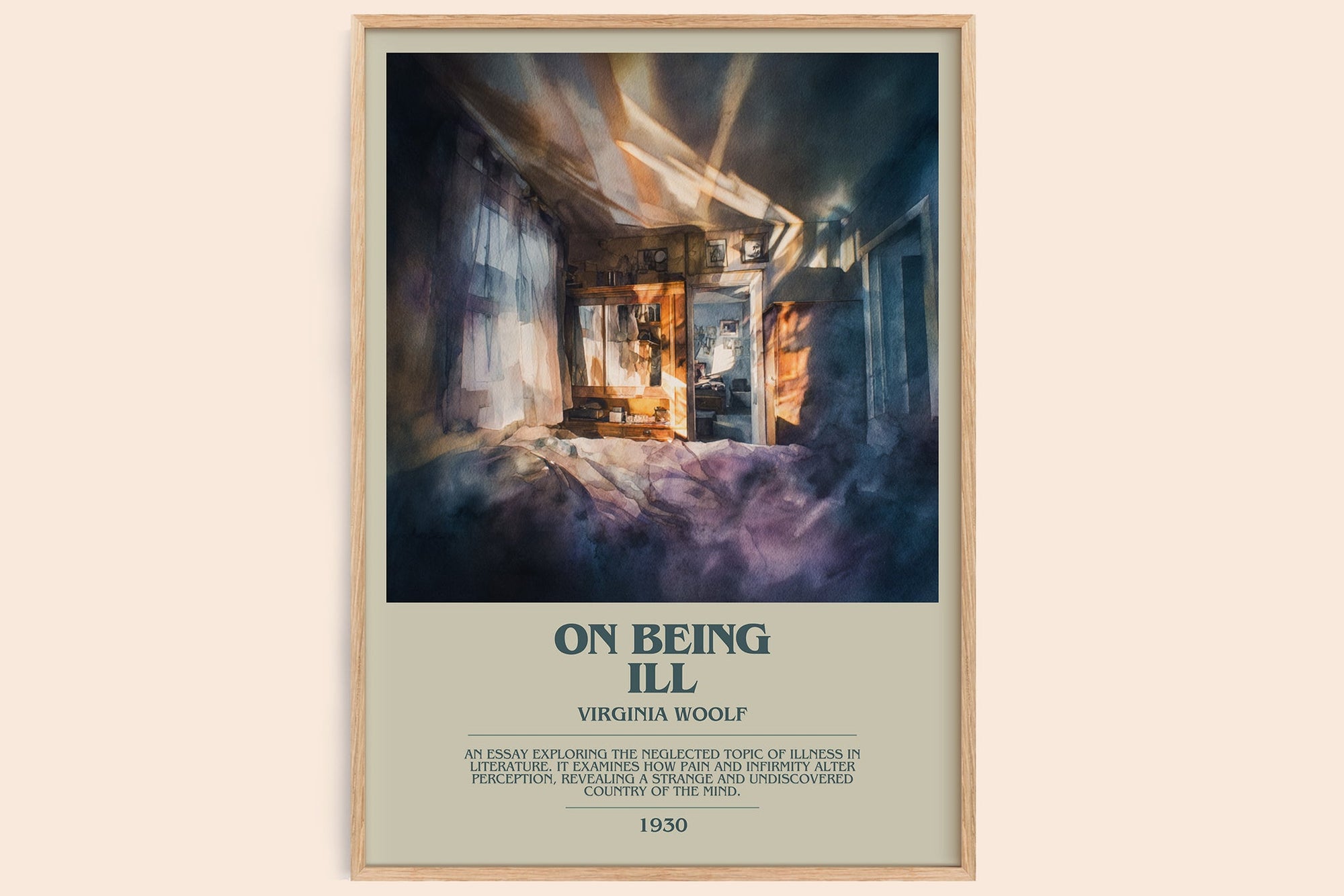On Being Ill bookish book poster by Virginia Woolf – framed literary art print
