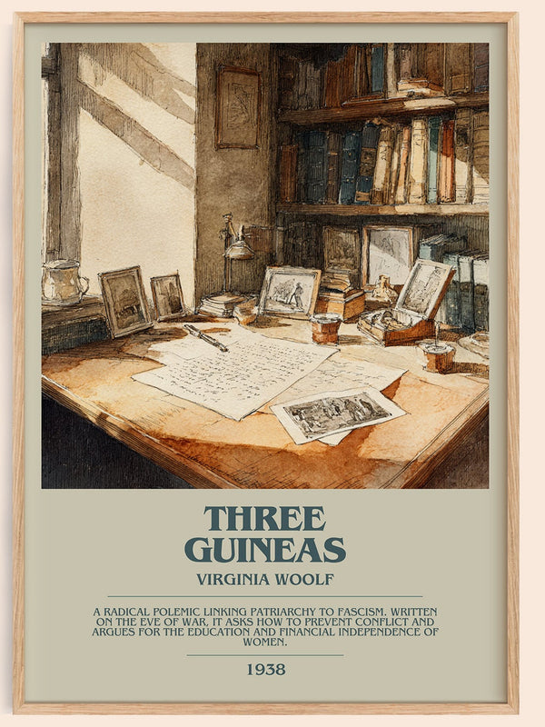 Three Guineas bookish book poster by Virginia Woolf – framed literary art print