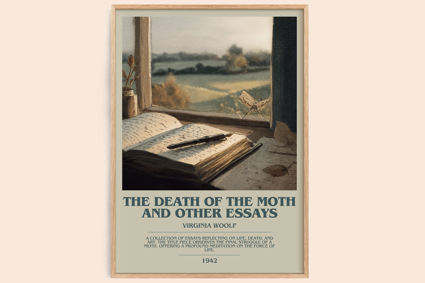 The Death of the Moth and Other Essays bookish book poster by Virginia Woolf – framed literary art print