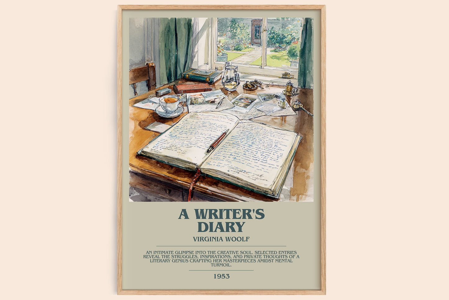 A Writer's Diary bookish book poster by Virginia Woolf – framed literary art print