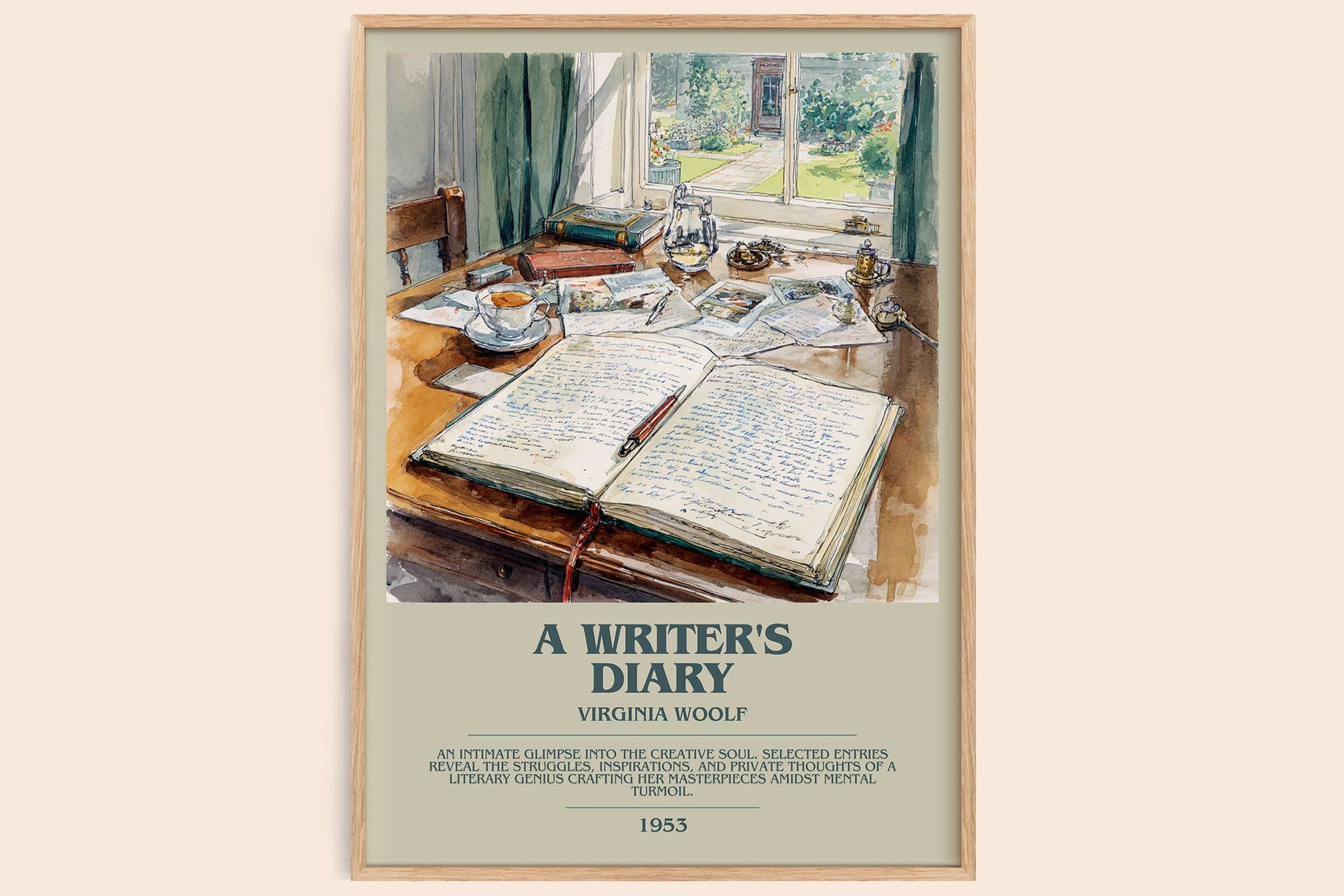 A Writer's Diary bookish book poster by Virginia Woolf – framed literary art print