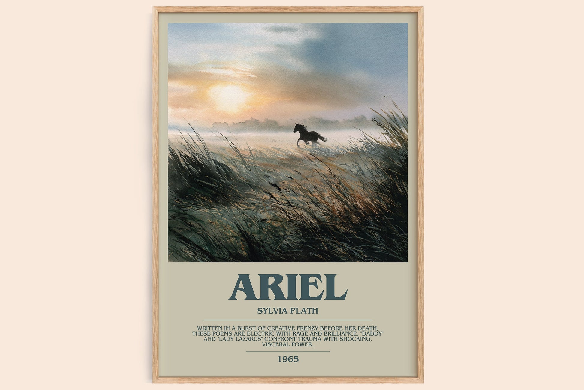 Ariel bookish book poster by Sylvia Plath – framed literary art print