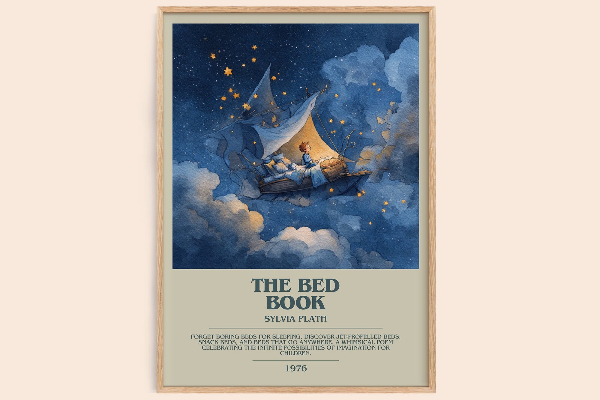 The Bed Book bookish book poster by Sylvia Plath – framed literary art print