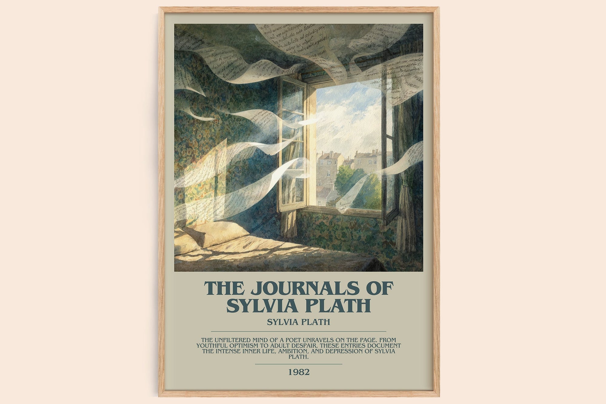 The Journals of Sylvia Plath bookish book poster by Sylvia Plath – framed literary art print