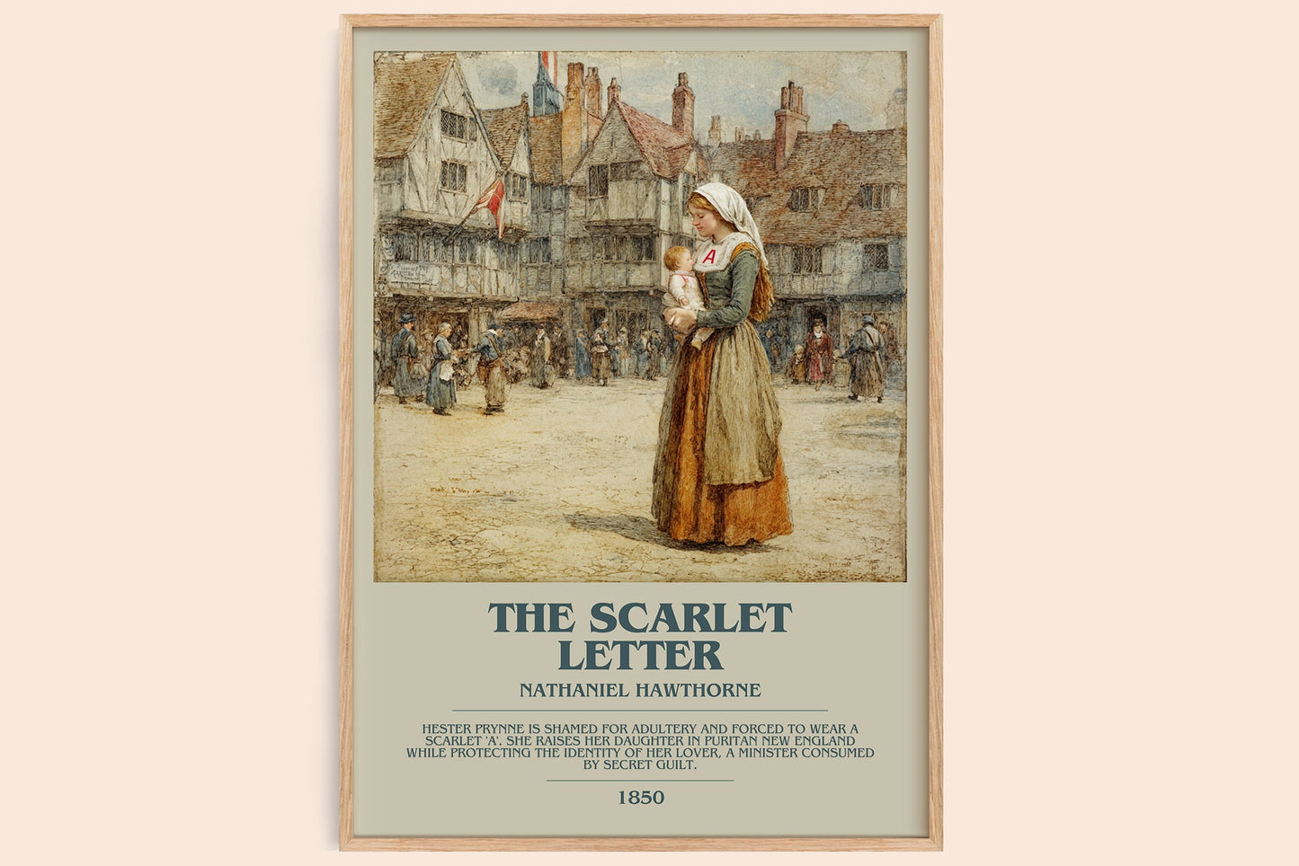 The Scarlet Letter bookish book poster by Nathaniel Hawthorne – framed literary art print