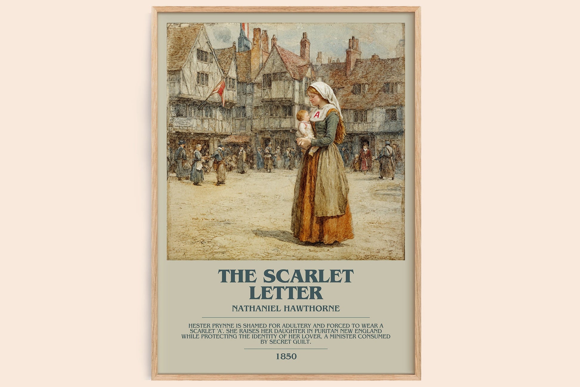 The Scarlet Letter bookish book poster by Nathaniel Hawthorne – framed literary art print