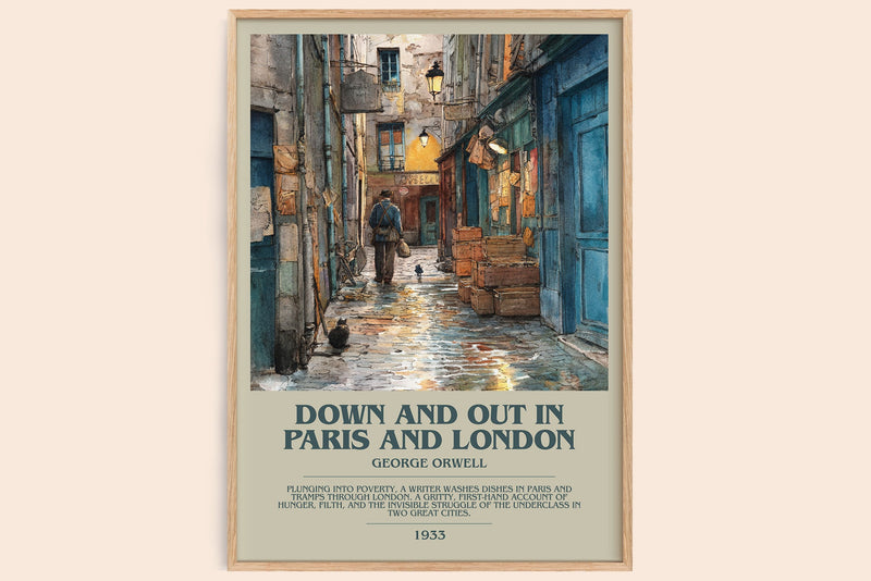 Down And Out In Paris And London bookish book poster by George Orwell – framed literary art print