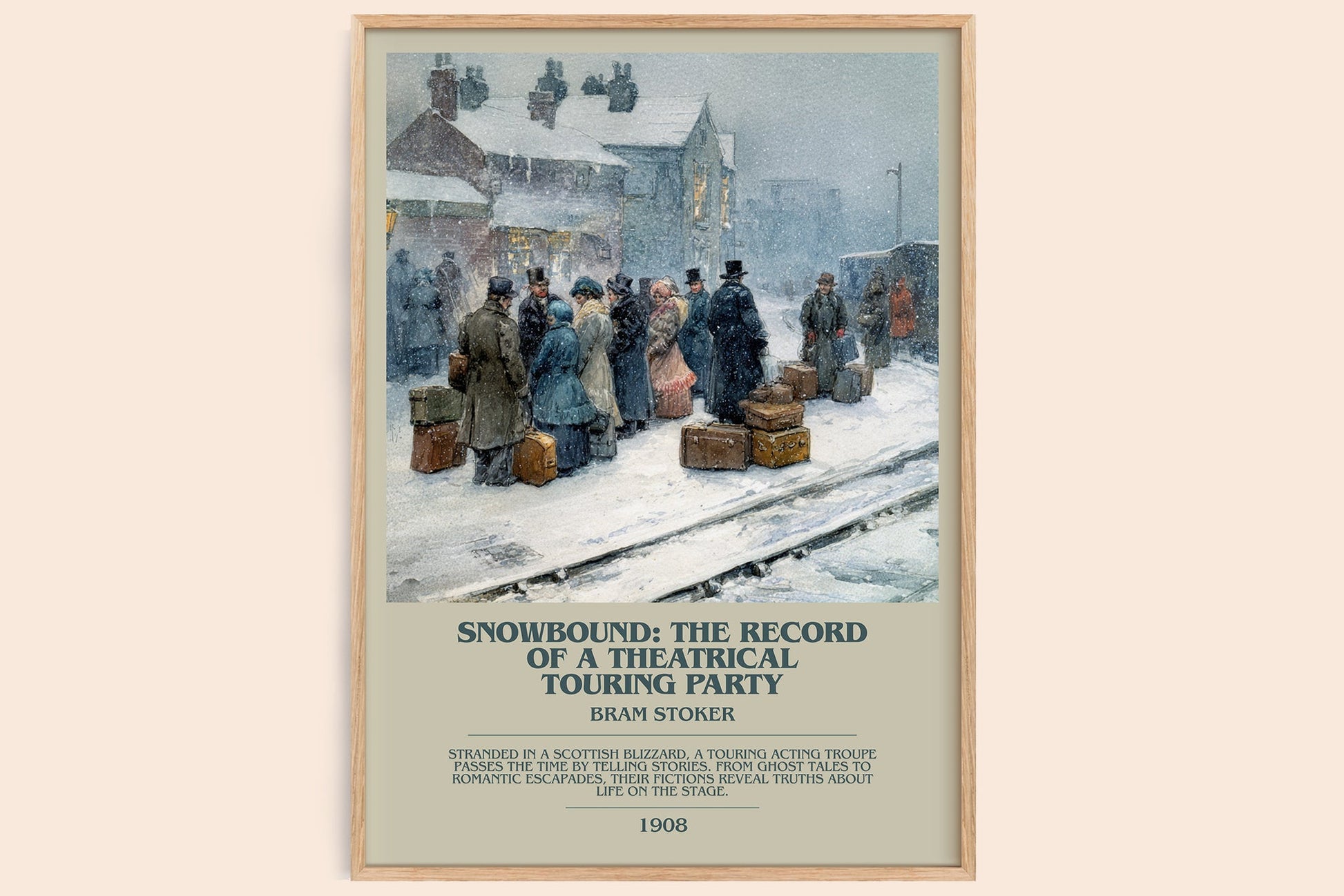 Snowbound: The Record of a Theatrical Touring Party bookish book poster by Bram Stoker – framed literary art print