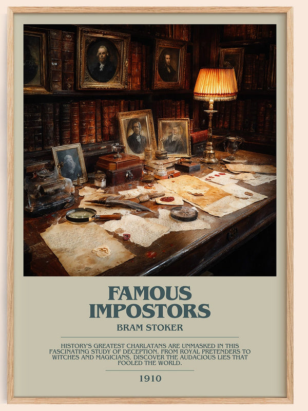 Famous Impostors bookish book poster by Bram Stoker – framed literary art print