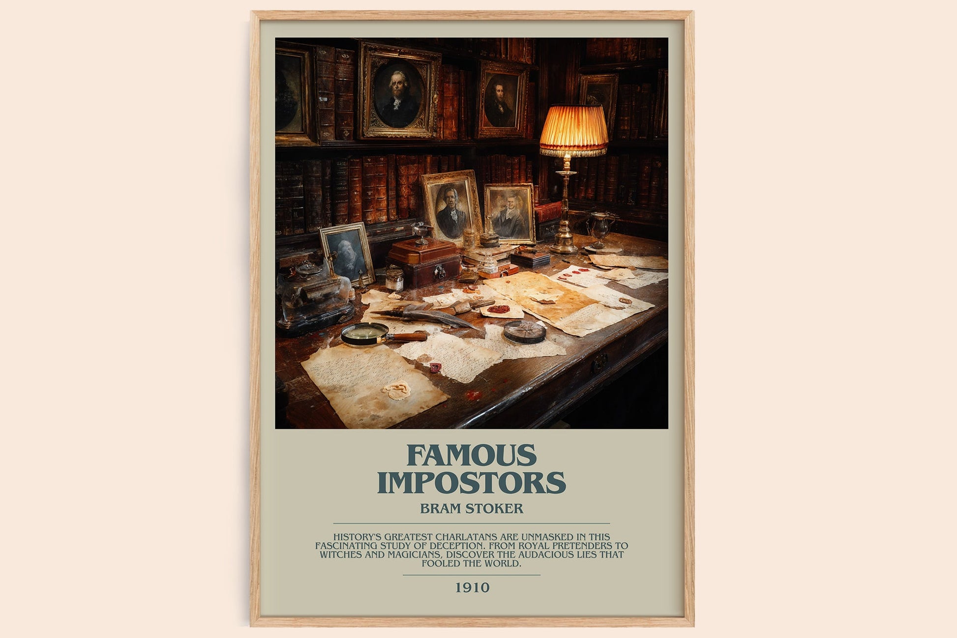 Famous Impostors bookish book poster by Bram Stoker – framed literary art print