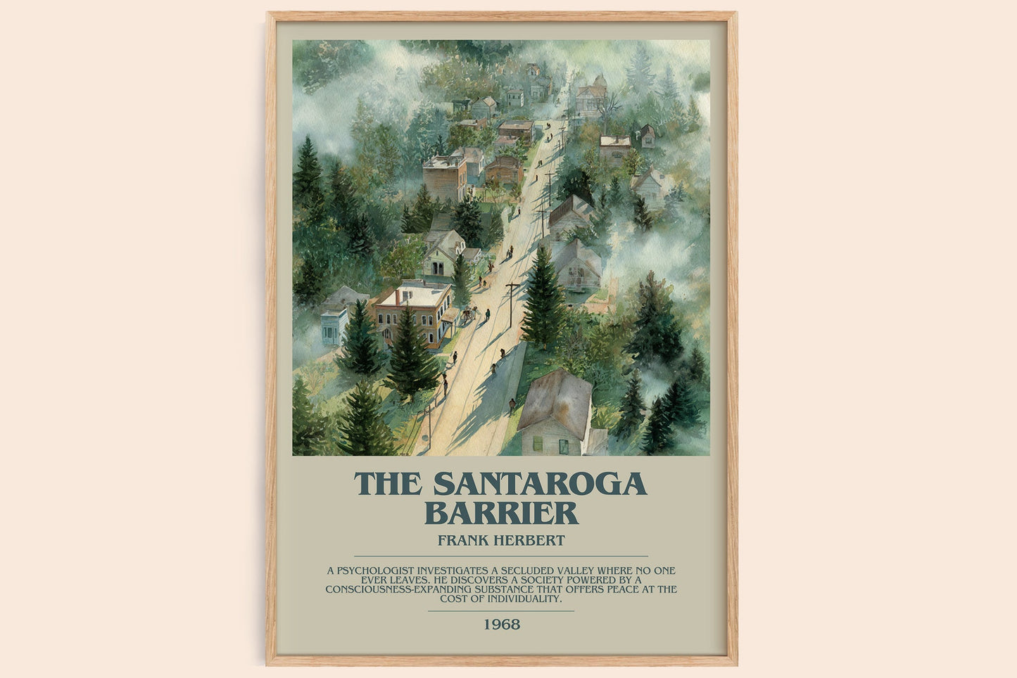 The Santaroga Barrier bookish book poster by Frank Herbert – framed literary art print