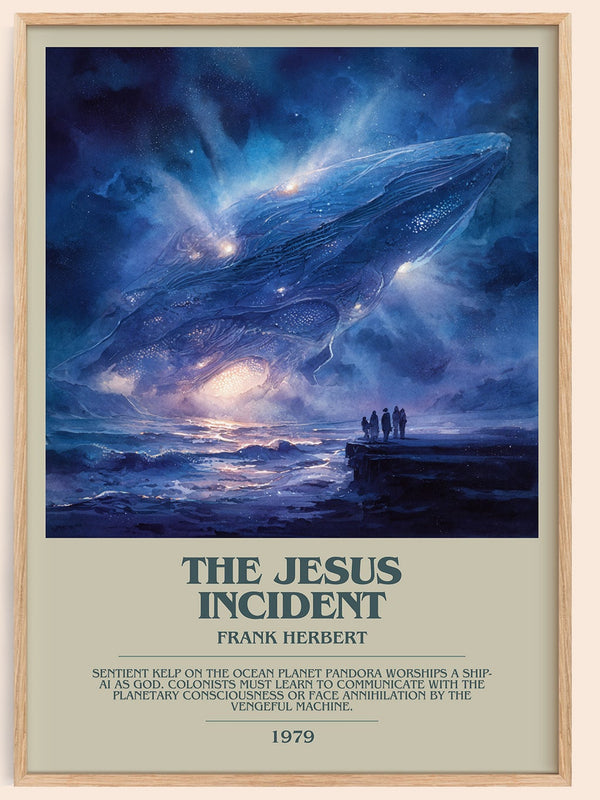 The Jesus Incident bookish book poster by Frank Herbert – framed literary art print