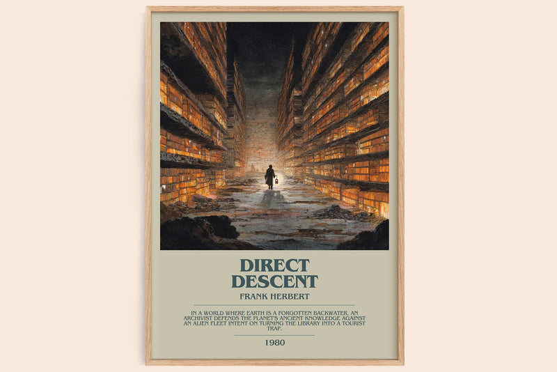 Direct Descent bookish book poster by Frank Herbert – framed literary art print