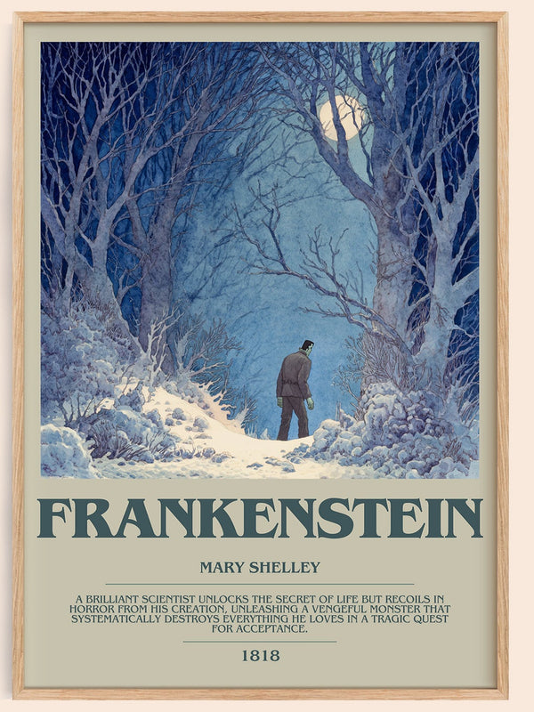 Frankenstein bookish book poster by Mary Shelley – framed literary art print