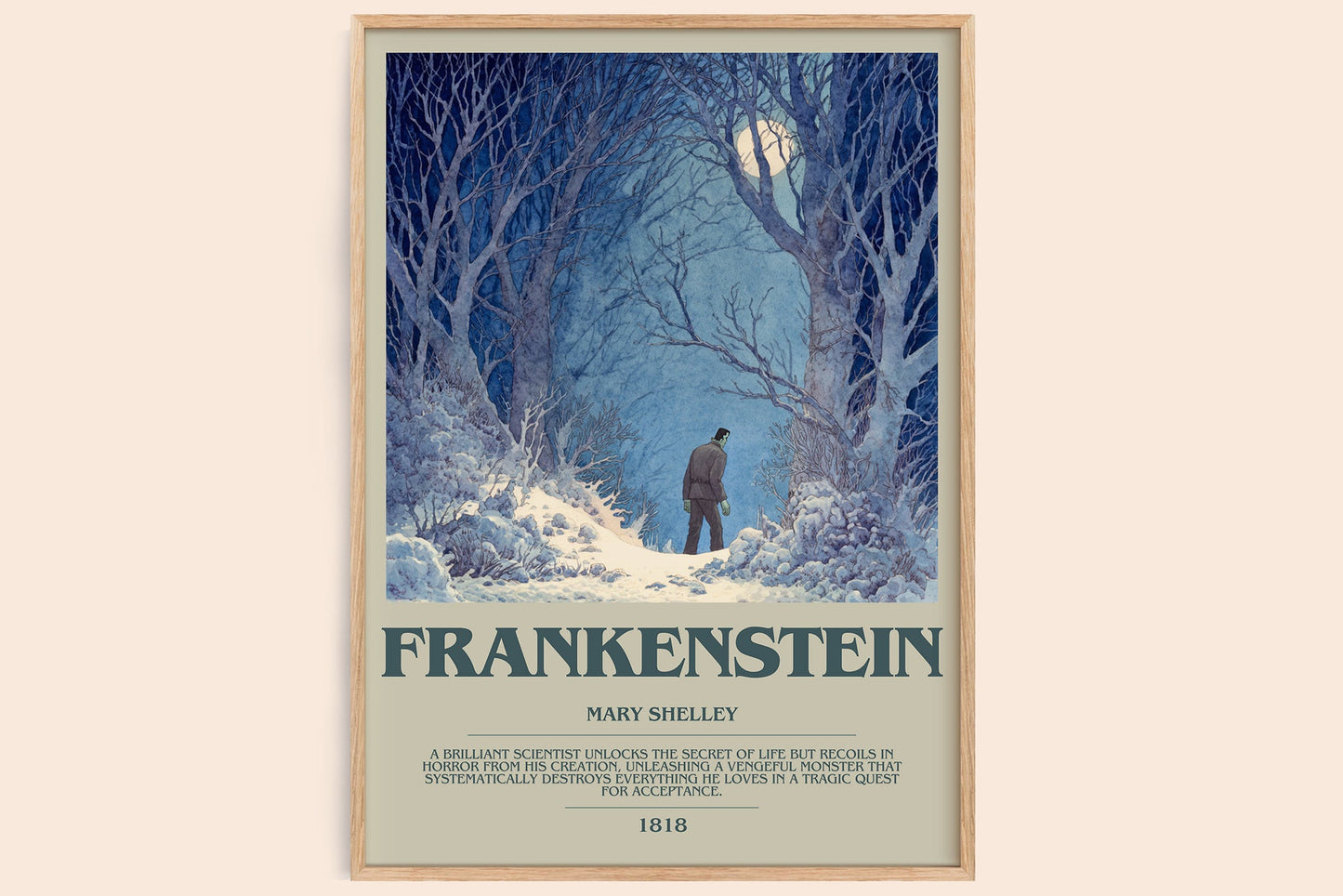 Frankenstein bookish book poster by Mary Shelley – framed literary art print