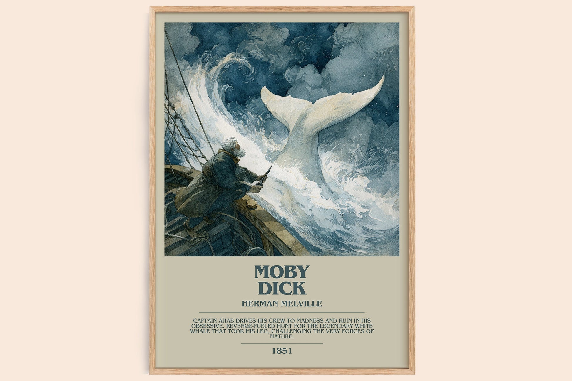 Moby Dick bookish book poster by Herman Melville – framed literary art print