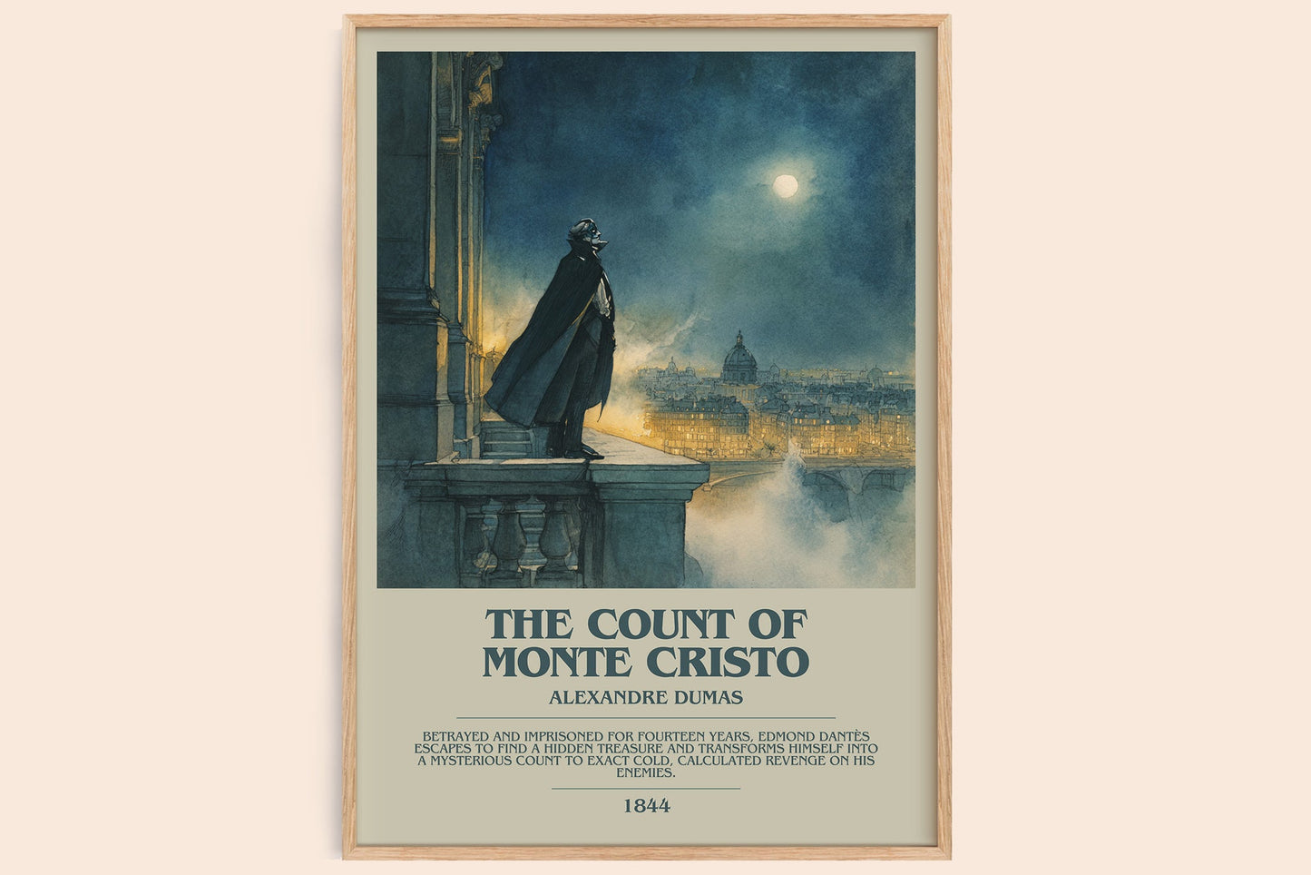 The Count of Monte Cristo bookish book poster by Alexandre Dumas – framed literary art print