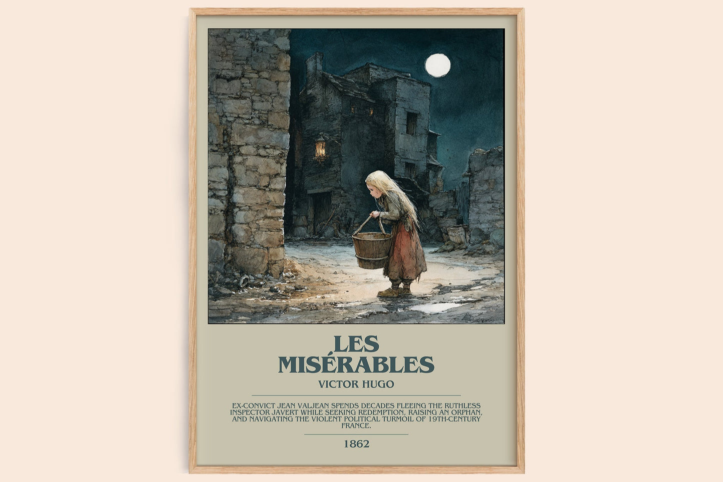 Les Misérables bookish book poster by Victor Hugo – framed literary art print