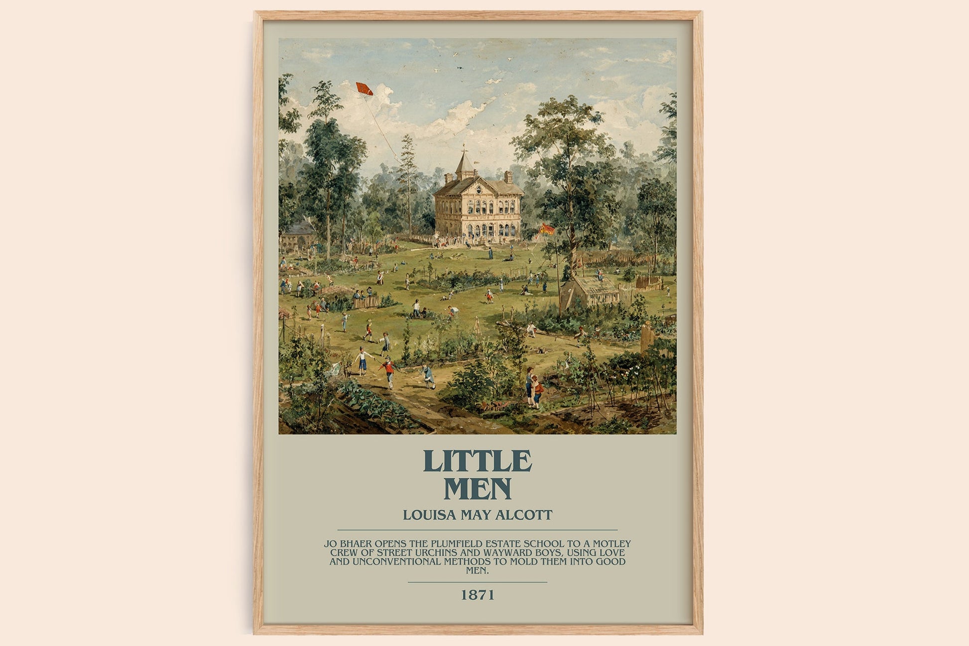 Little Men bookish book poster by Louisa May Alcott – framed literary art print