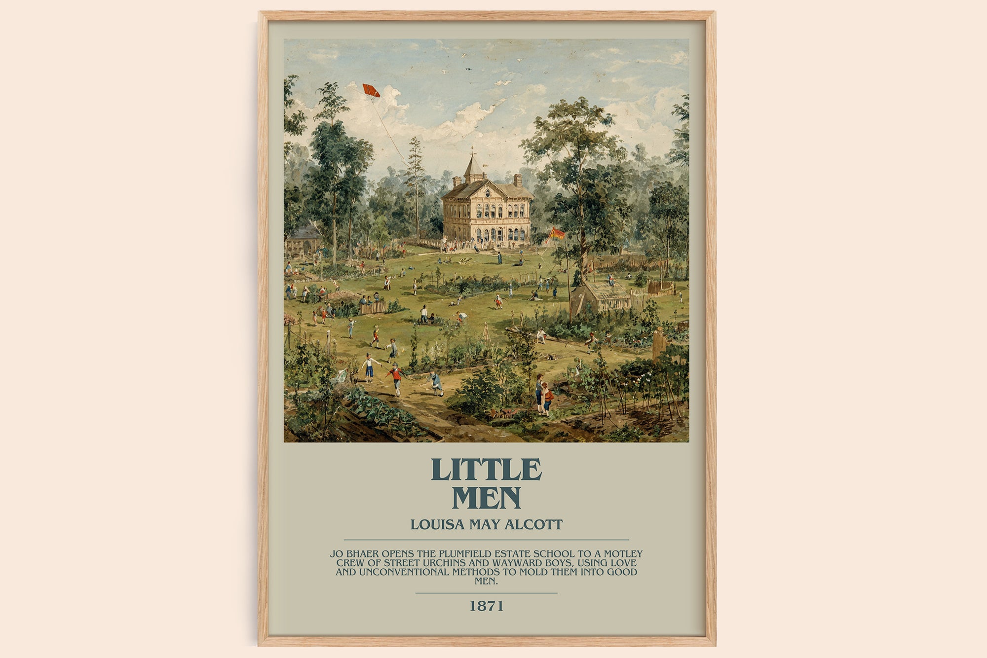 Little Men bookish book poster by Louisa May Alcott – framed literary art print