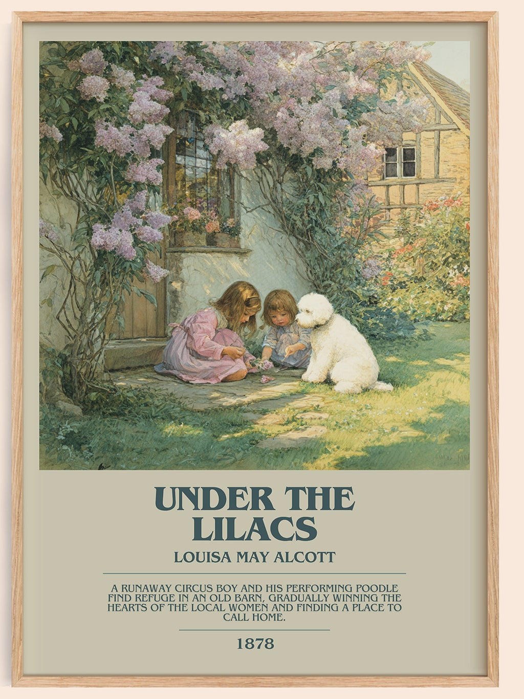 Under the Lilacs bookish book poster by Louisa May Alcott – framed literary art print