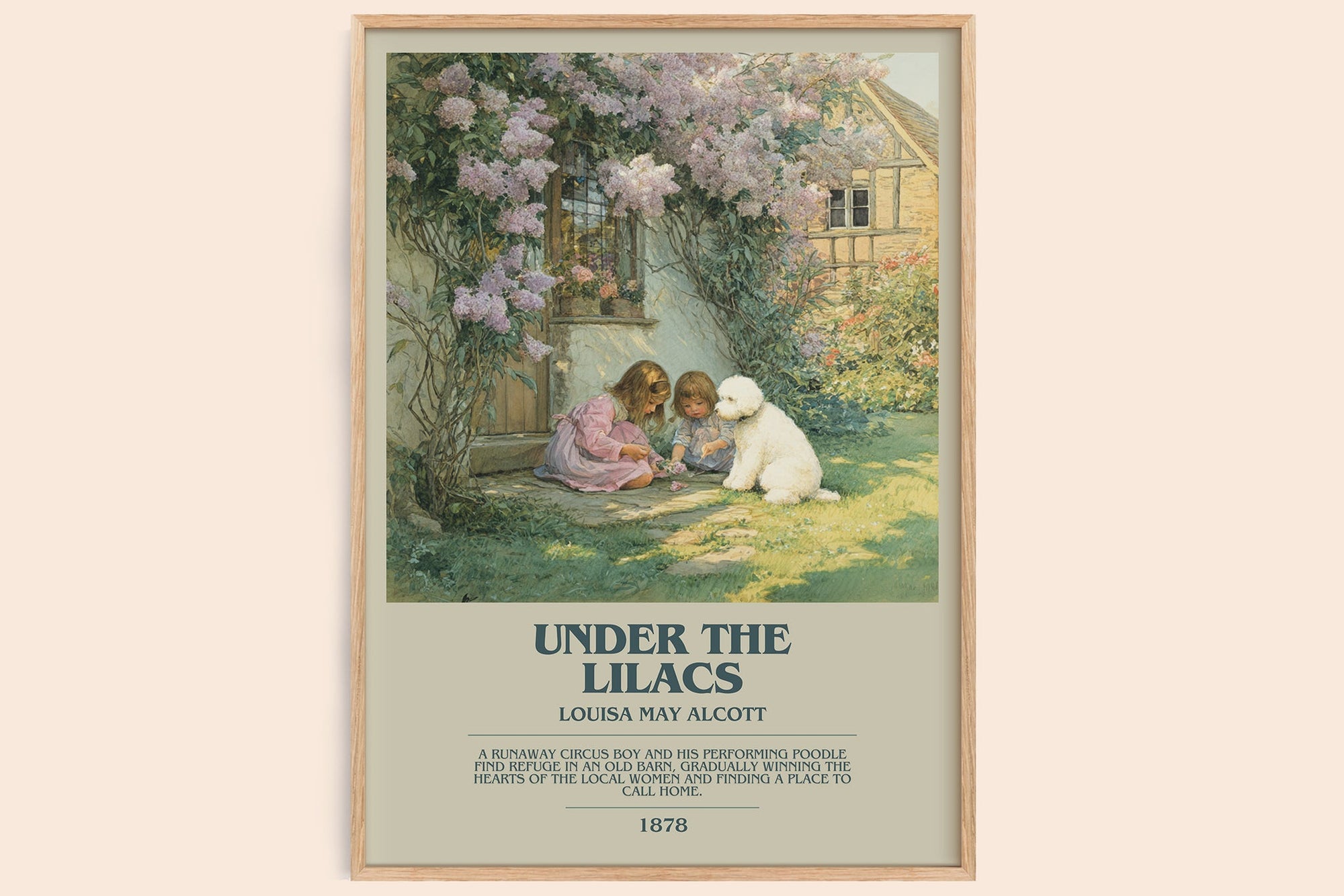Under the Lilacs bookish book poster by Louisa May Alcott – framed literary art print