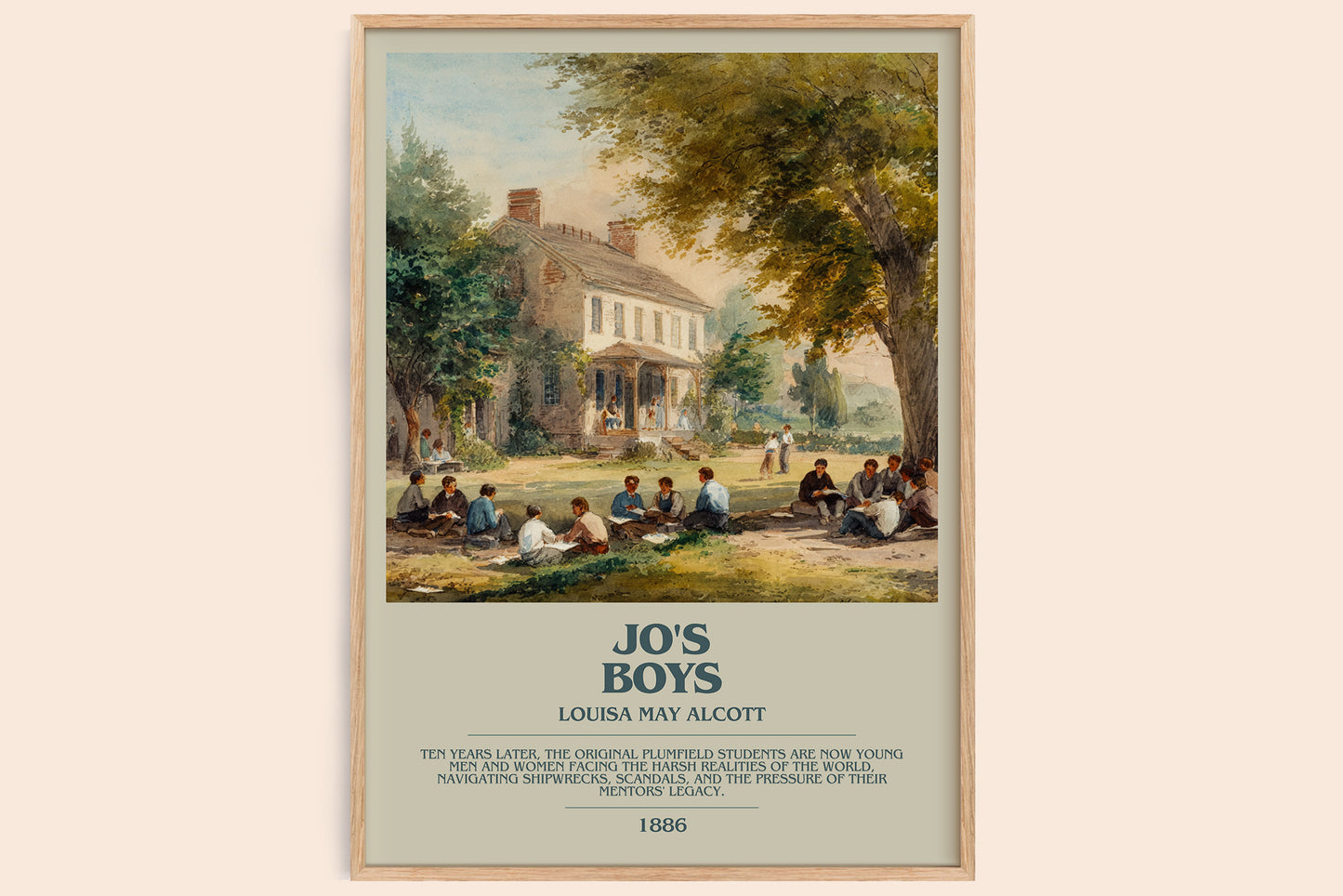 Jo's Boys bookish book poster by Louisa May Alcott – framed literary art print
