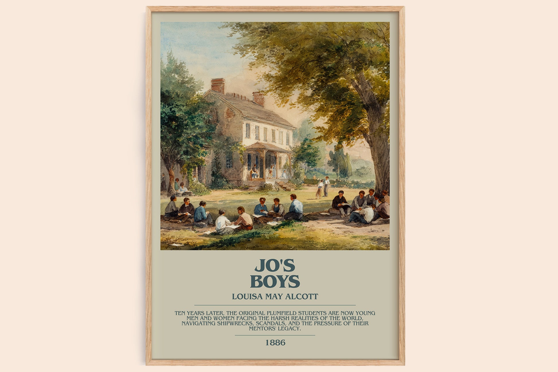 Jo's Boys bookish book poster by Louisa May Alcott – framed literary art print