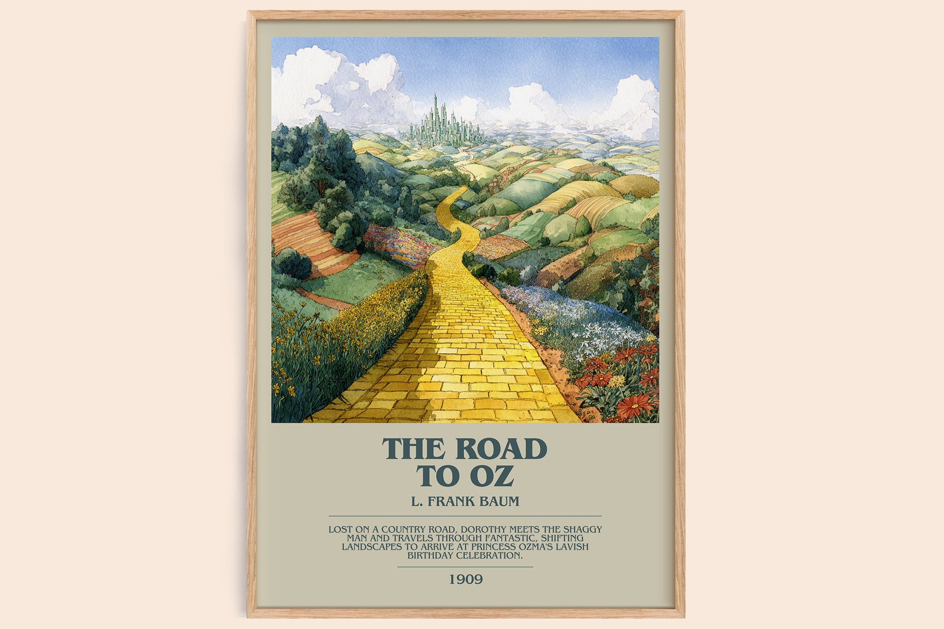 The Road to Oz bookish book poster by L Frank Baum – framed literary art print