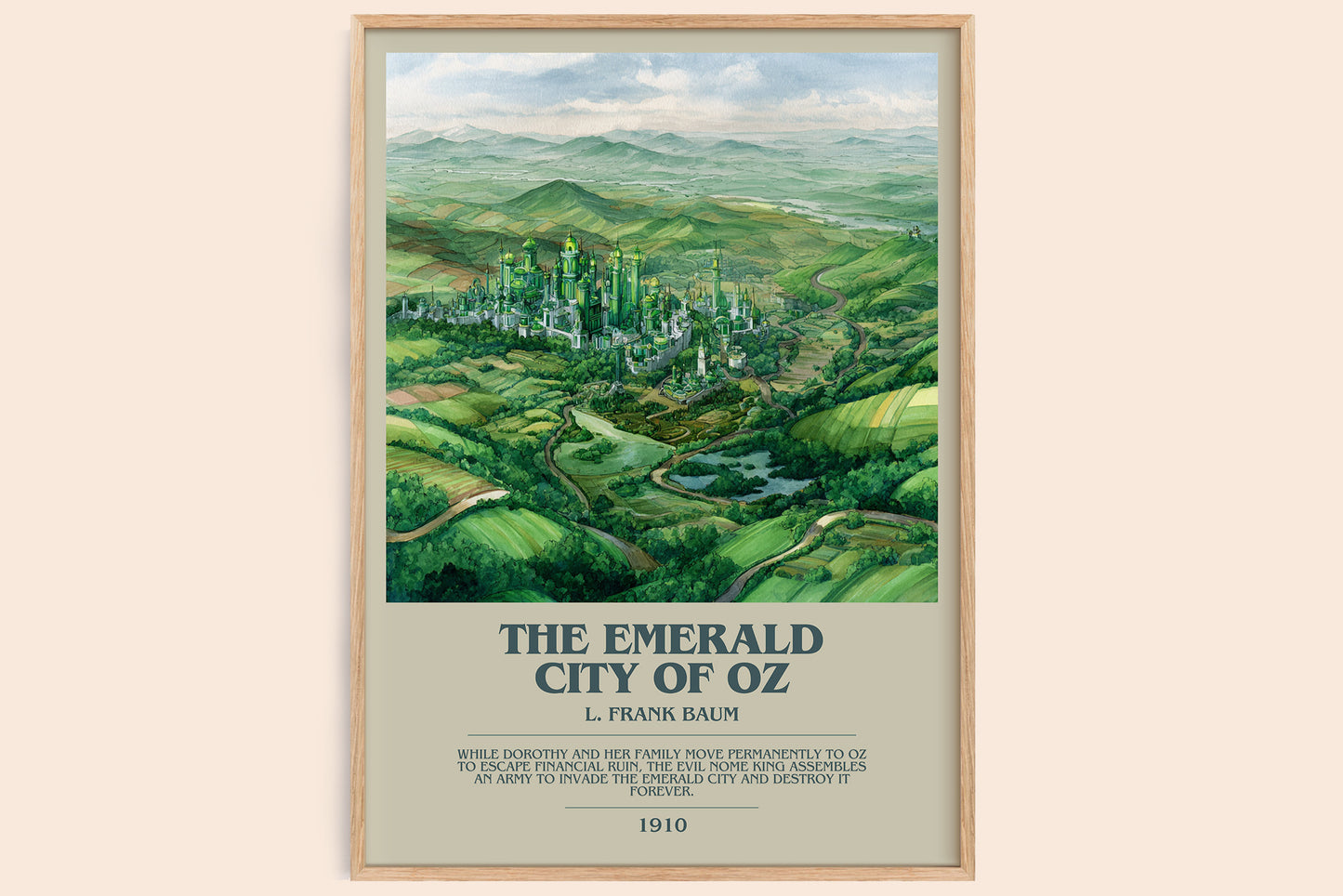 The Emerald City of Oz bookish book poster by L. Frank Baum – framed literary art print