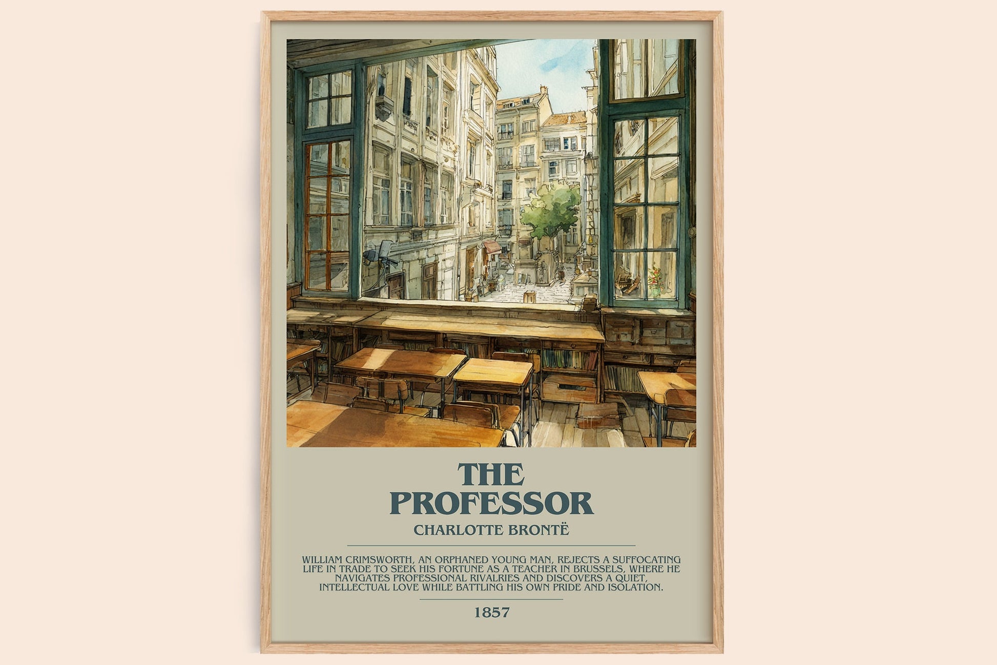 The Professor bookish book poster by Charlotte Bronte – framed literary art print